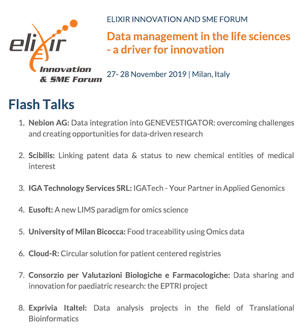 Schedule of SME flash talks presented at the event